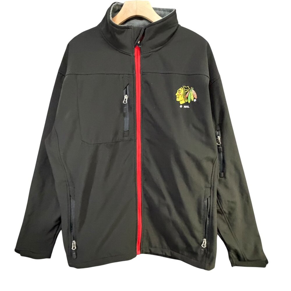 NHL Chicago Blackhawks Jacket Men XL Black Full Zip Softshell Hockey Performance